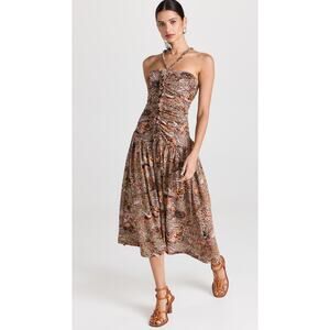 Ulla Johnson Marcella Criss Cross Jersey Midi Brown Wheat Floral Size 10 $590
